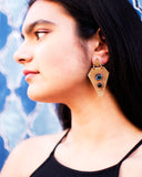 Brass geometric statement dangles | Blue black earrings