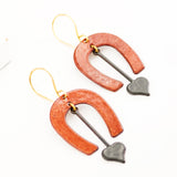 Burnt Orange gray arch drop earrings | Enamel earrings