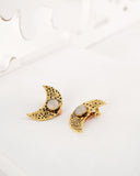 Crescent moon brass clip on earrings | hand textured studs