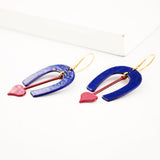 Blue pink arch drop earrings | Enamel earrings