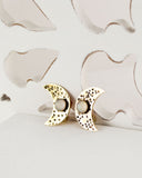 Crescent moon brass clip on earrings | hand textured studs