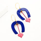 Blue pink arch drop earrings | Enamel earrings