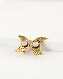 Crescent moon brass clip on earrings | hand textured studs
