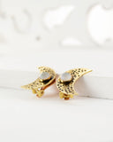Crescent moon brass clip on earrings | hand textured studs