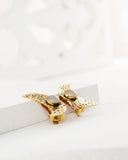 Crescent moon brass clip on earrings | hand textured studs