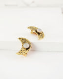 Crescent moon brass clip on earrings | hand textured studs