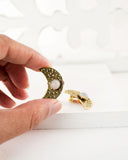 Crescent moon brass clip on earrings | hand textured studs
