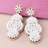 White Statement Earrings | Hand Beaded Big Dangles