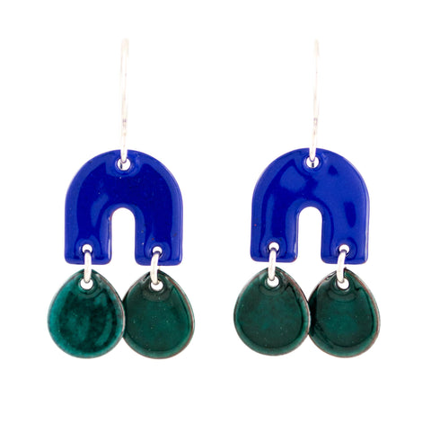 Blue green dangle drop earrings