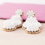 White Statement Earrings | Hand Beaded Big Dangles