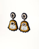 Black cream dangle earrings | unique hand beaded earrings