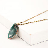 Dainty green pendant necklace | enamel petal drop necklace