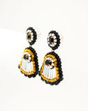 Black cream dangle earrings | unique hand beaded earrings