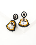 Black cream dangle earrings | unique hand beaded earrings