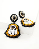 Black cream dangle earrings | unique hand beaded earrings