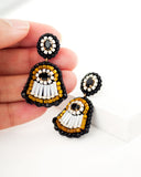 Black cream dangle earrings | unique hand beaded earrings