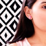 Small peach coral stud earrings with pink beads