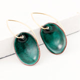 Green glass enamel earrings