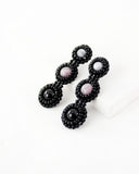 Long black stud statement earrings | hand beaded earrings