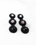 Long black stud statement earrings | hand beaded earrings
