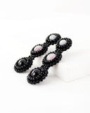 Long black stud statement earrings | hand beaded earrings