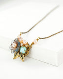 Vintage inspired floral choker | Mint Green necklace with brass filigree