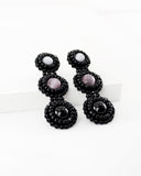 Long black stud statement earrings | hand beaded earrings