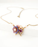Lavender lilac floral dainty necklace with antique brass