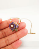 Lavender lilac floral dainty necklace with antique brass