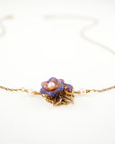 Lavender lilac floral dainty necklace with antique brass