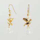 Gold bird earrings | Rock crystal earrings | Gold earrings