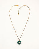 Green enamel pendant necklace with Swarovski crystal & dainty chain