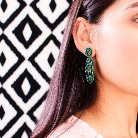Emerald green statement dangle earrings Exquistry