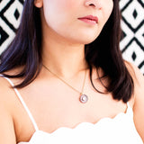 Vintage style circle pendant necklace | Clear crystal & Pink enamel