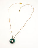 Green enamel pendant necklace with Swarovski crystal & dainty chain