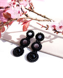 Long black stud statement earrings | hand beaded earrings
