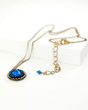 Delicate blue swarovski brass chain necklace
