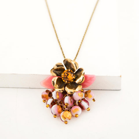 Pink yellow beaded necklace