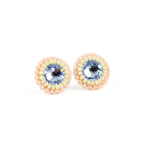 Dusty blue, blush, ivory stud earrings - Exquistry - 2