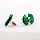 Green tassel earrings | Fringe fan stud earrings