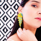 Beaded statement earrings in turquoise & mango yellow