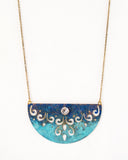 Turquoise blue half circle necklace | delicate Swarovski pendant