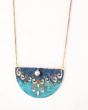 Turquoise blue half circle necklace | delicate Swarovski pendant