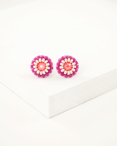 Coral stud earrings | tiny pink beaded earrings