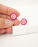 Coral stud earrings | tiny pink beaded earrings