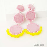 Baby Pink Yellow Beaded Statement Dangle Earrings