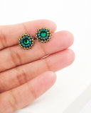 Emerald green swarovski delicate stud earrings