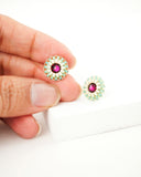 Ruby red mint green swarovski small stud earrings