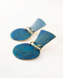 Turquoise blue minimalist earrings with hand cut brass dangles