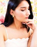 Crescent moon brass clip on earrings | hand textured studs